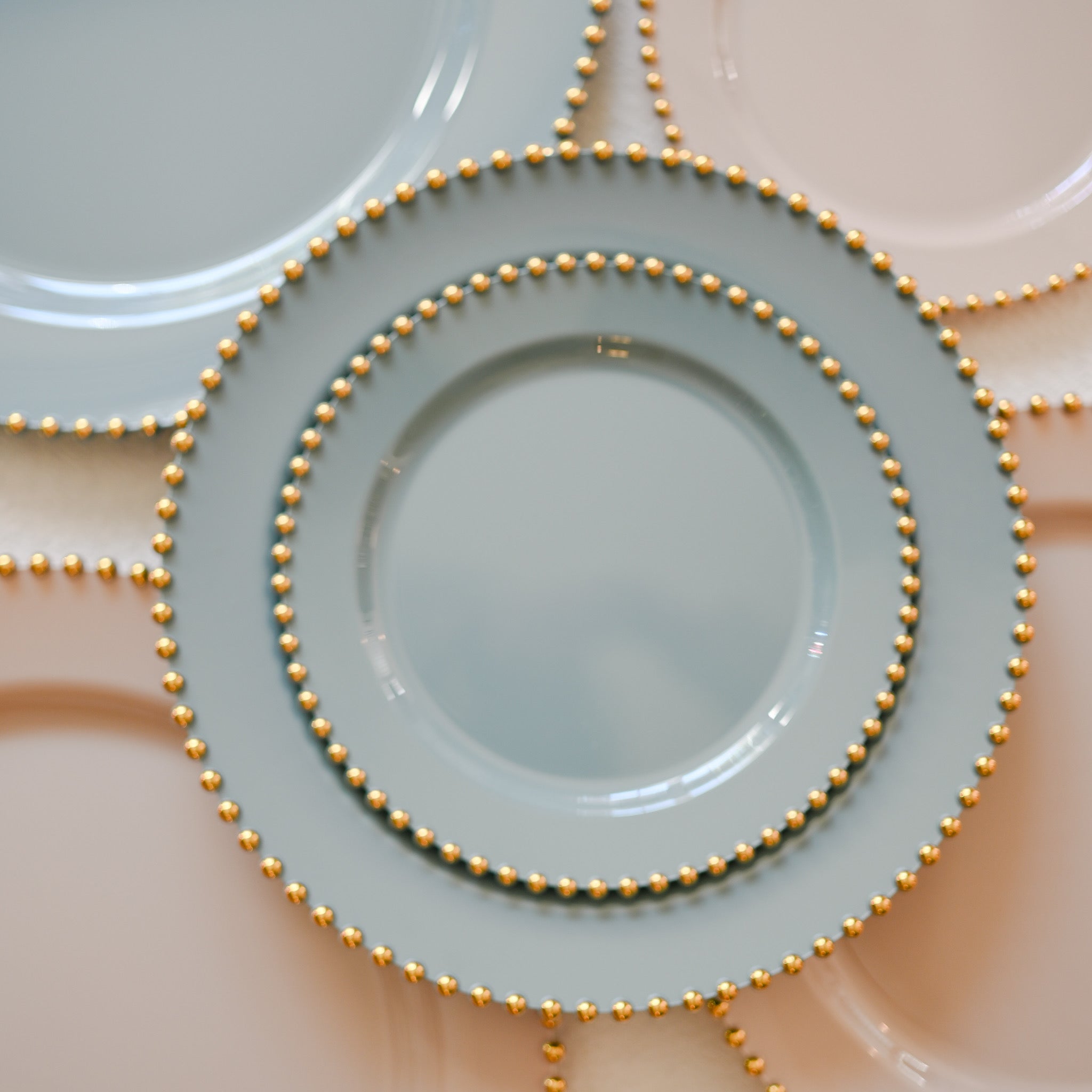 Premium Plastic Plates with Gold Studded Rim- Muted Blue (10pcs)