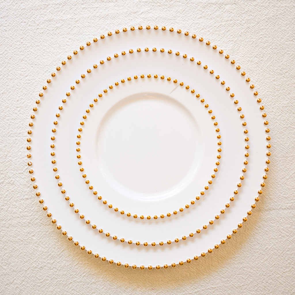 Premium Plastic Plates with Gold Studded Rim- Cream (10pcs)