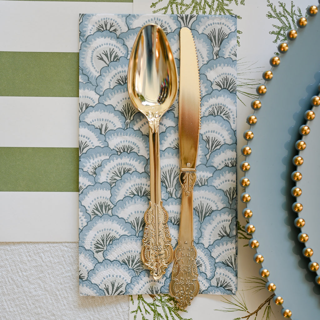 Premium Paper Napkins- Muted Blue Scallop