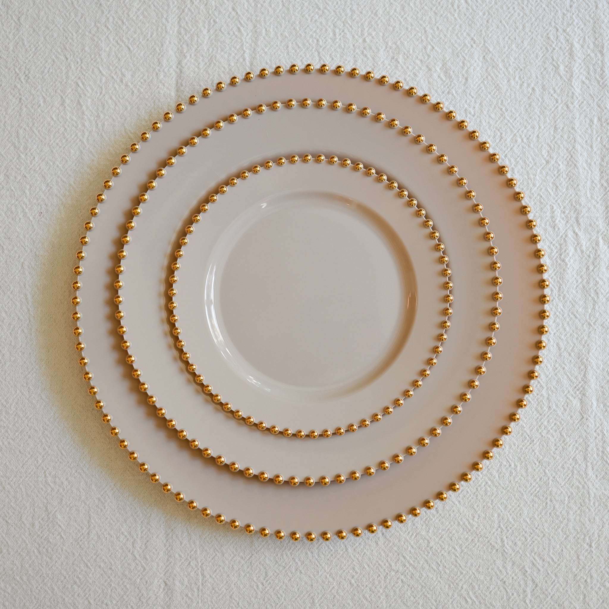 Premium Plastic Plates with Gold Studded Rim- Warm Taupe (10pcs)