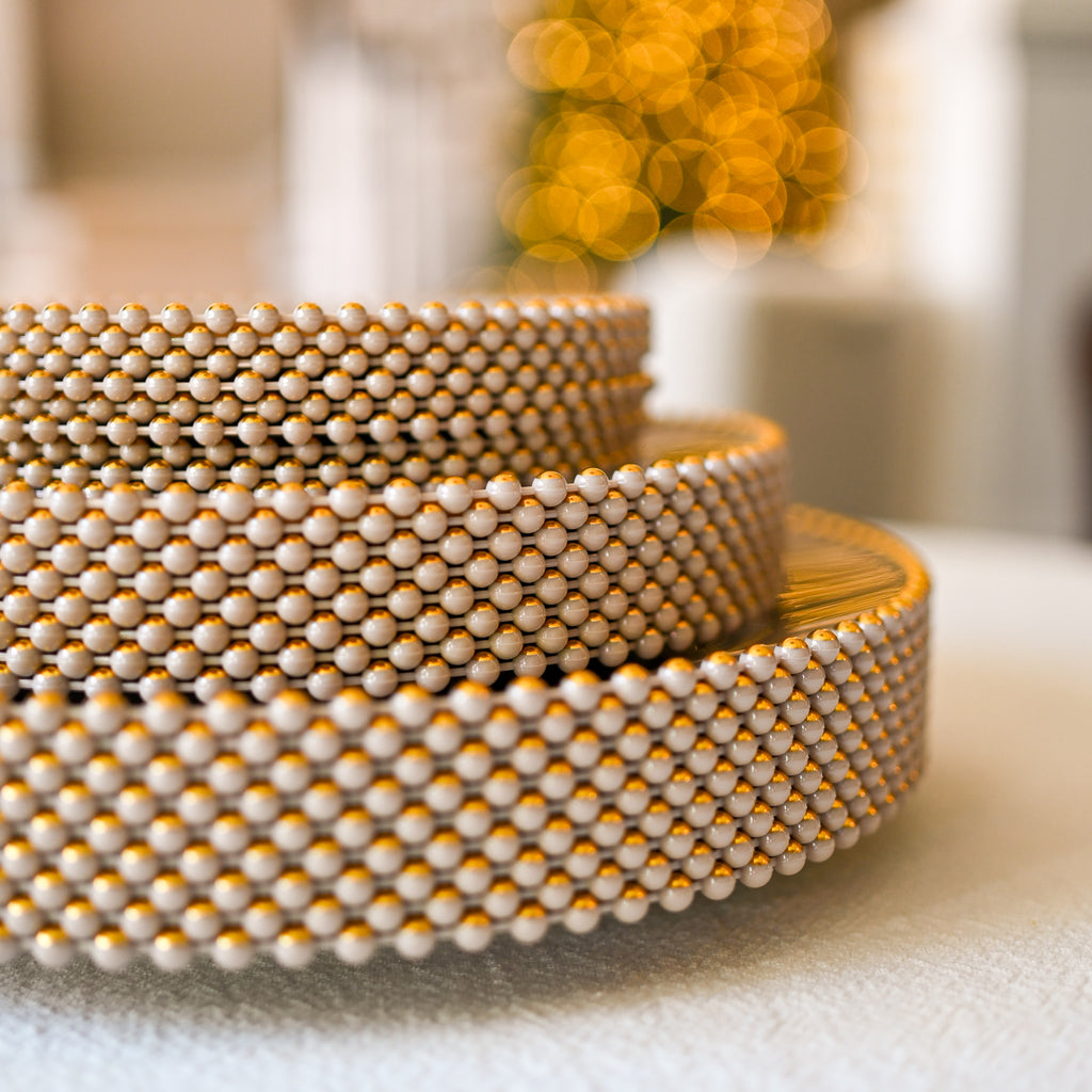 Premium Plastic Plates with Gold Studded Rim- Warm Taupe (10pcs)