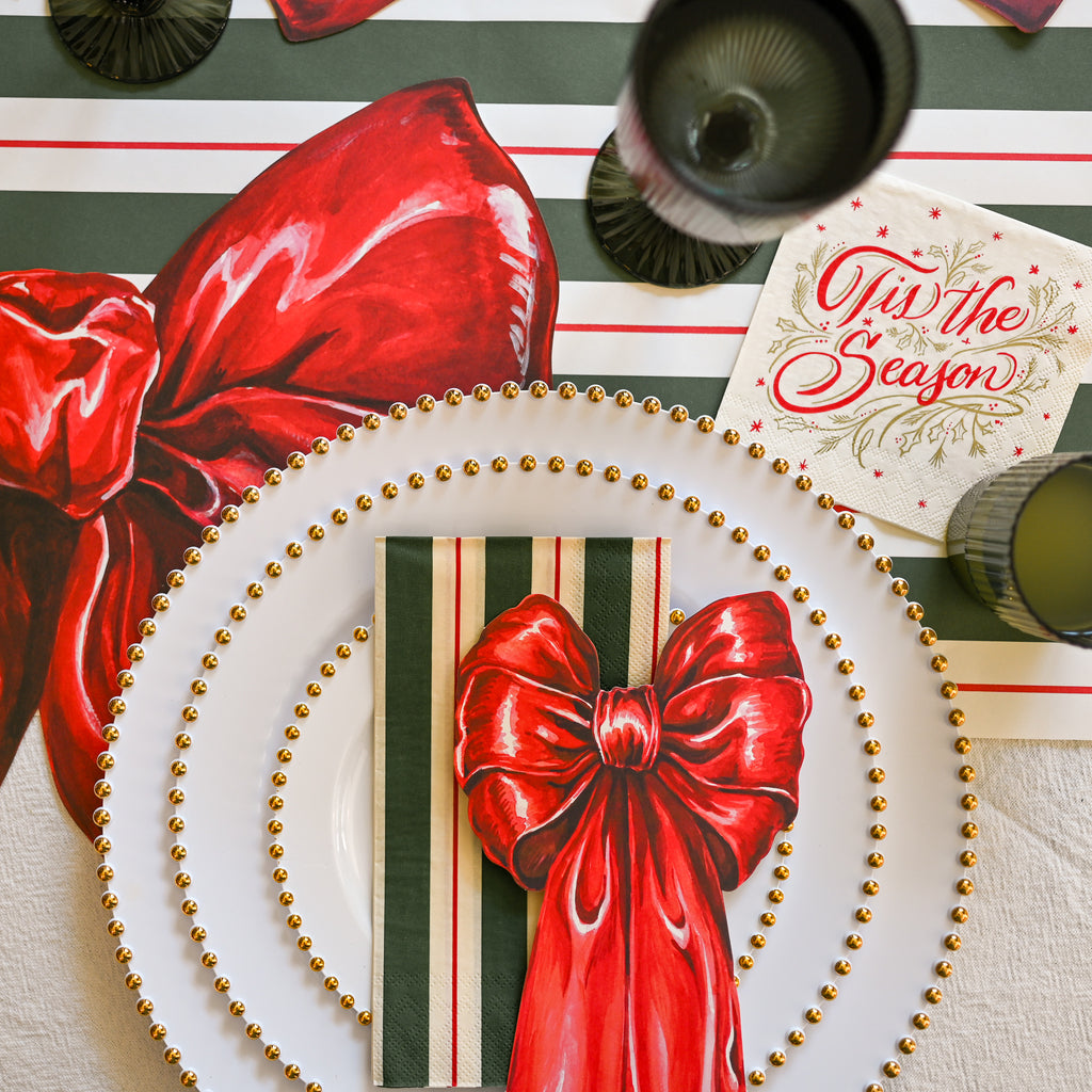 Premium Paper Napkins- Awning Stripe- Green and Red