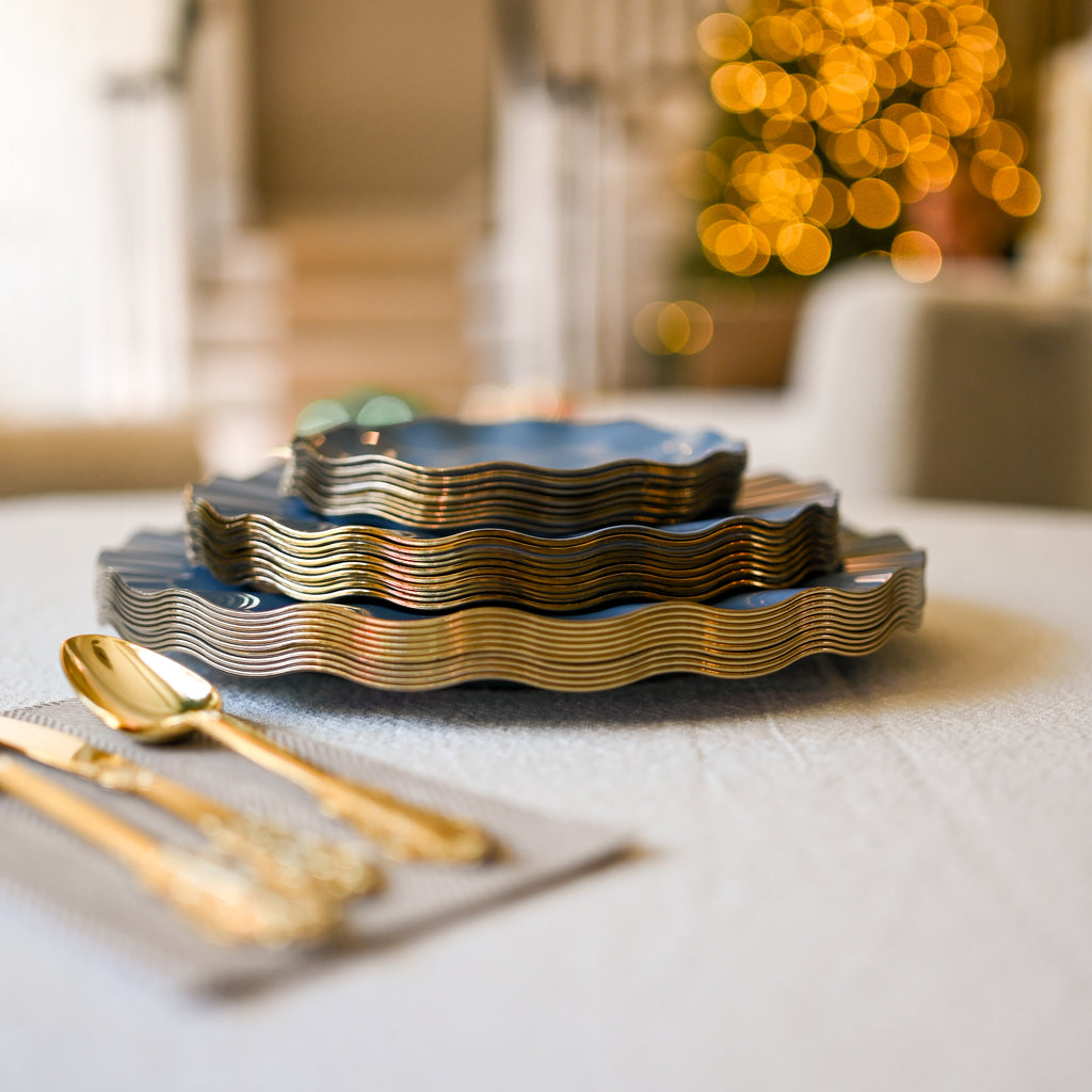 Premium Plastic Plates with Wavy Rim- Cool Blue (10pcs)