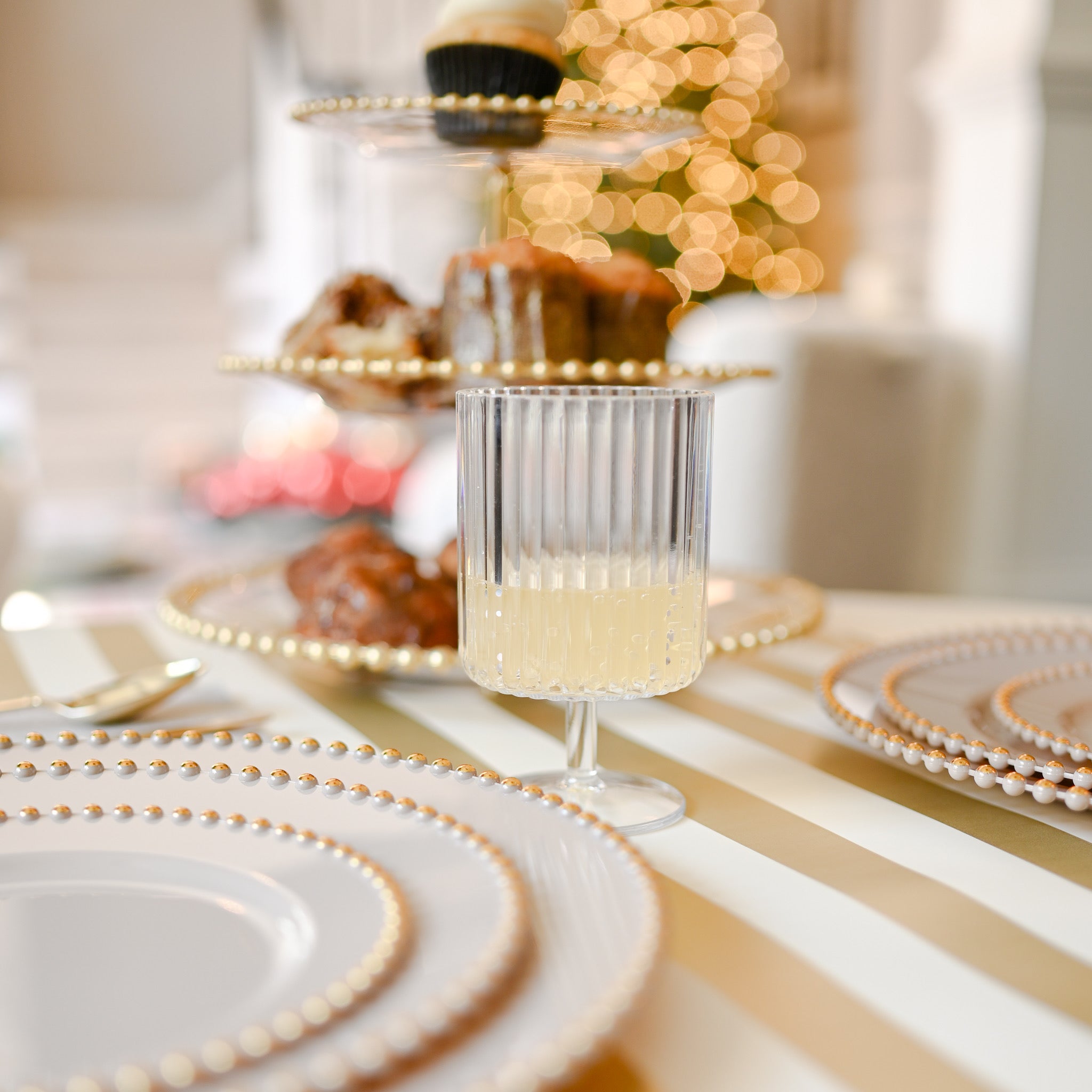 Plastic Fluted Footed Tumbler 12oz- Crystal Clear (6pcs)