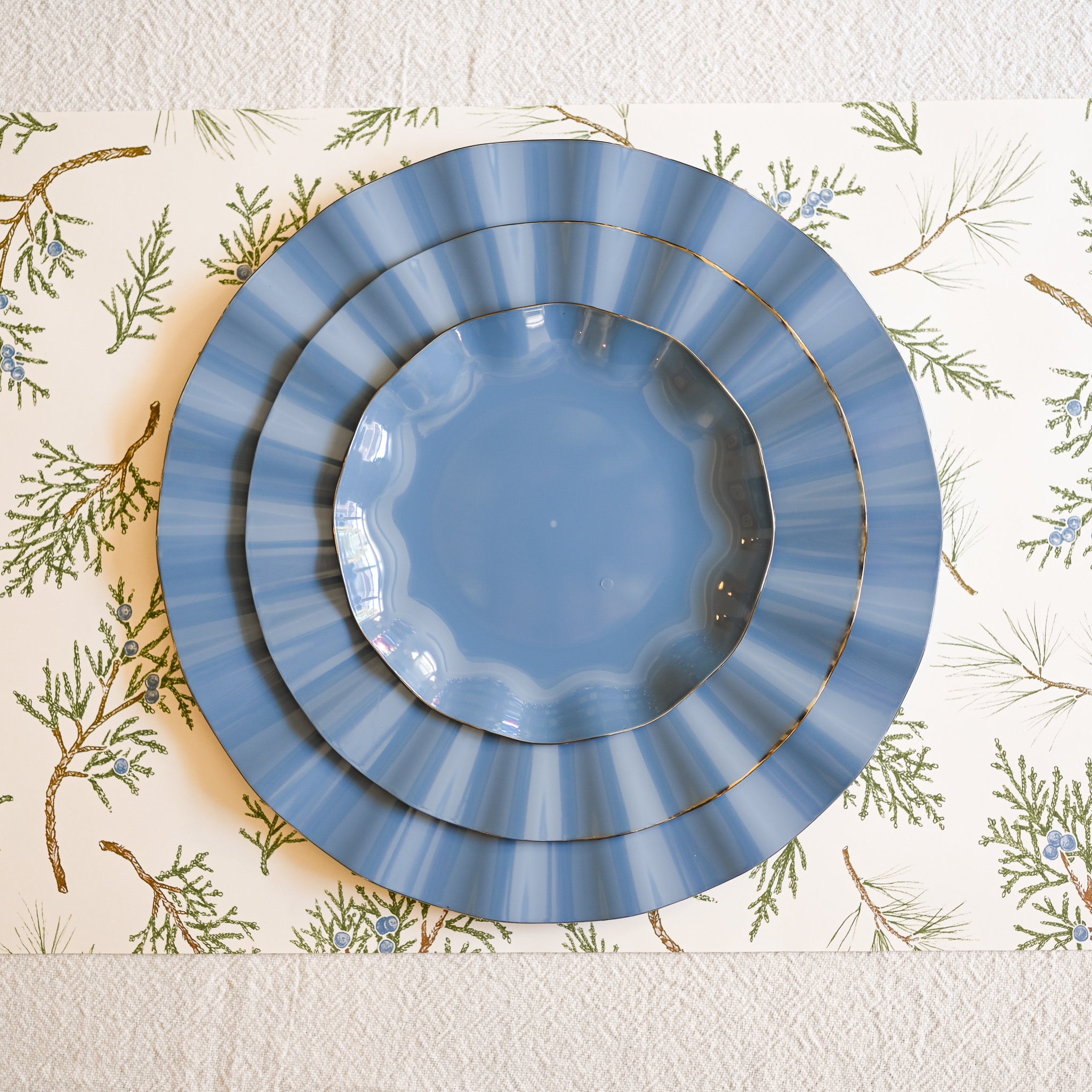 Premium Plastic Plates with Wavy Rim- Cool Blue (10pcs)