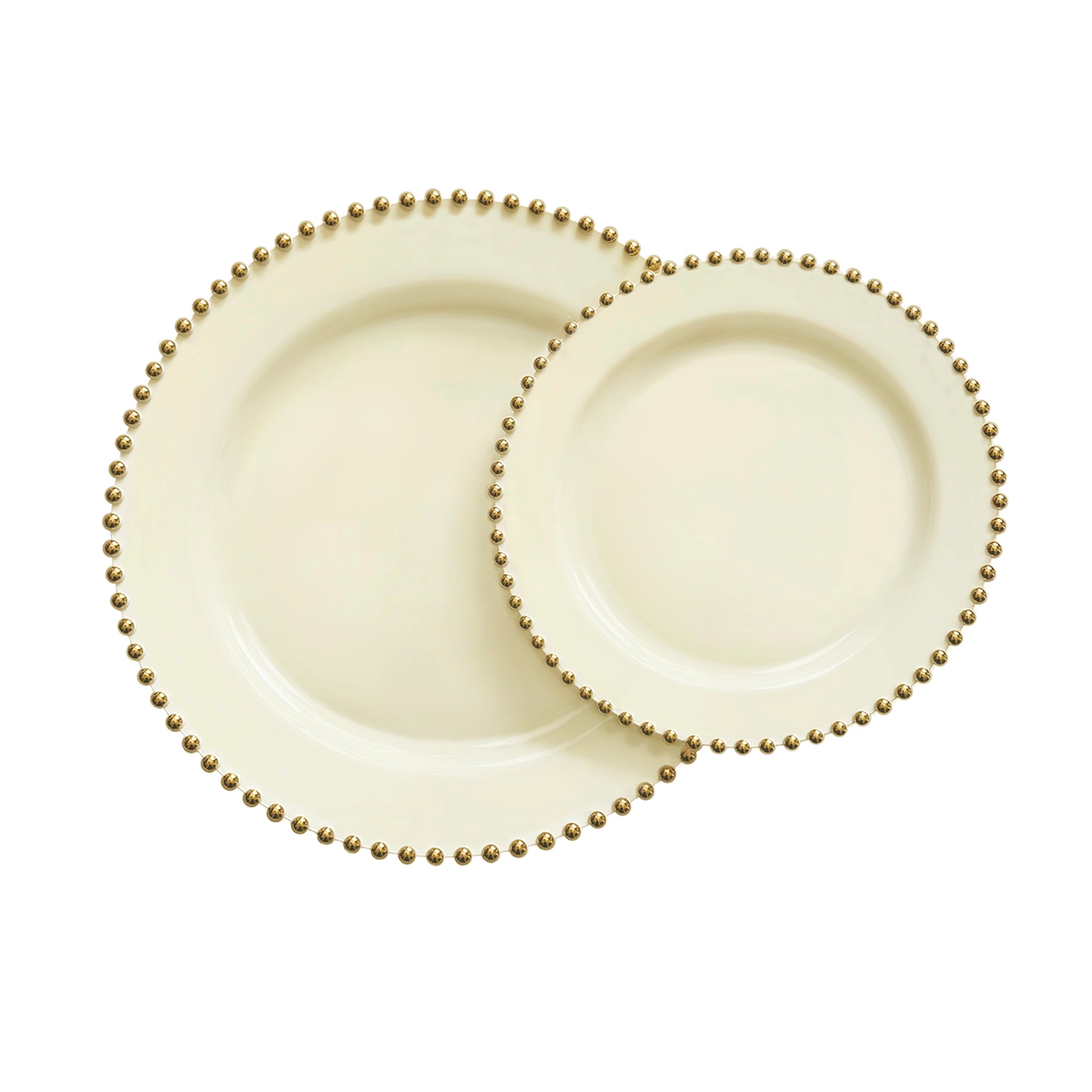 Premium Disposable Plastic Plates- Cream with Gold Studded Rim