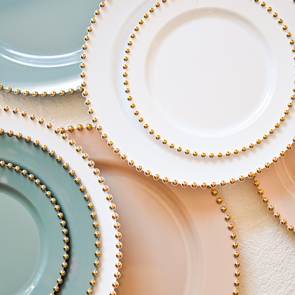 Premium Plastic Plates with Gold Studded Rim- Cream (10pcs)