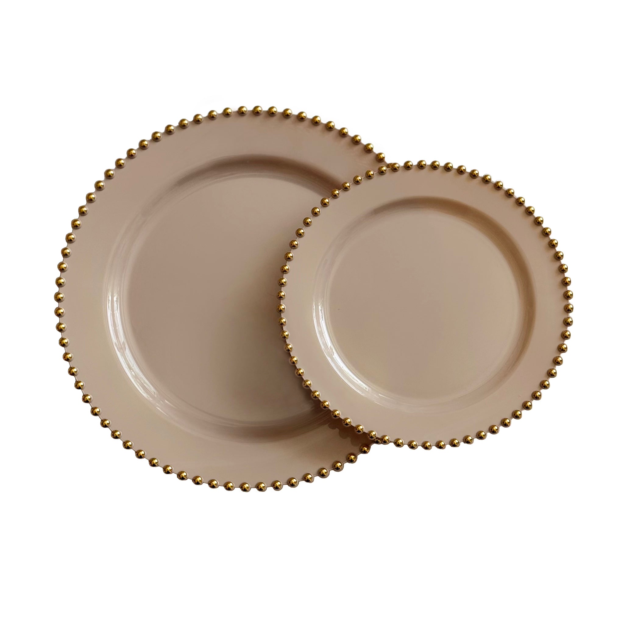 Premium Disposable Plastic Plates- Warm Taupe with Gold Studded