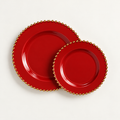 Premium Plastic Plates- Holiday Red with Gold Studded Rim